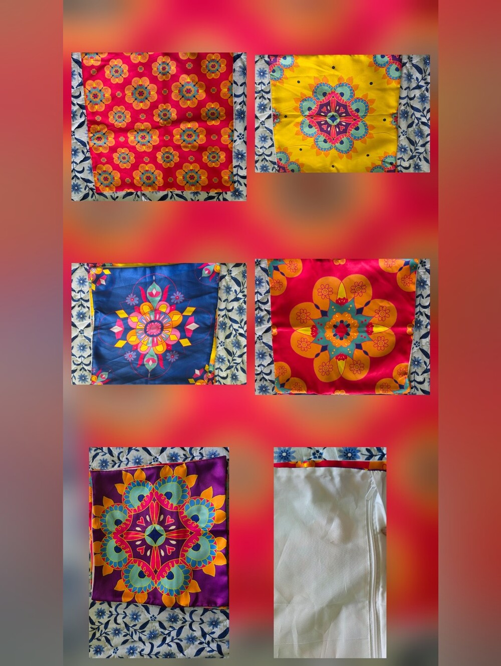 5 Decorative Cushion Covers – 40×40 cm – Colourful Indian/Boho Design